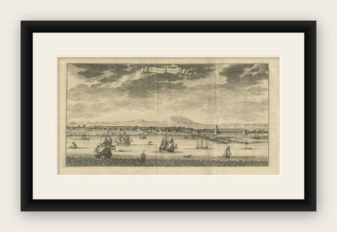 Antique Print of Batavia (Jakarta) in the Dutch East Indies, 1726, shown framed