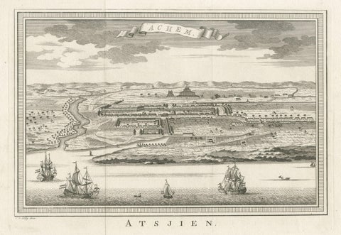 Decorative Original Antique Panoramic View of Atjeh on Sumatra, Indonesia, 1756, view 3