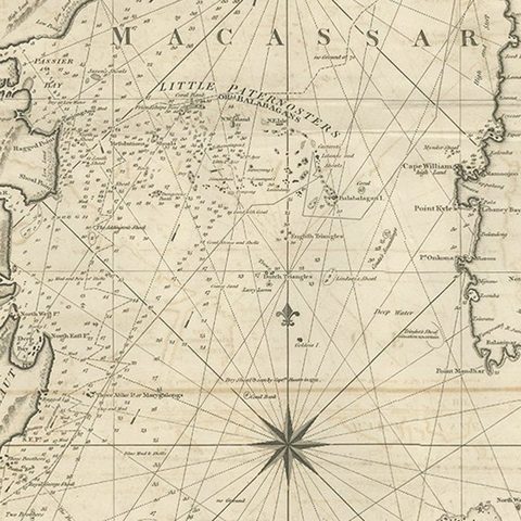 Antique Map of Straits of Makassar by J.W. Norie, Engraved Chart, 1820, close-up 2