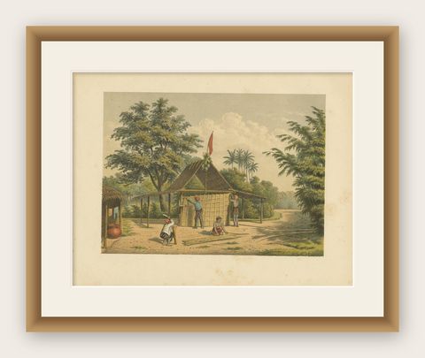 Antique Print of Kampong Djambattan 'Java' by M.T.H. Perelaer, 1888, shown framed