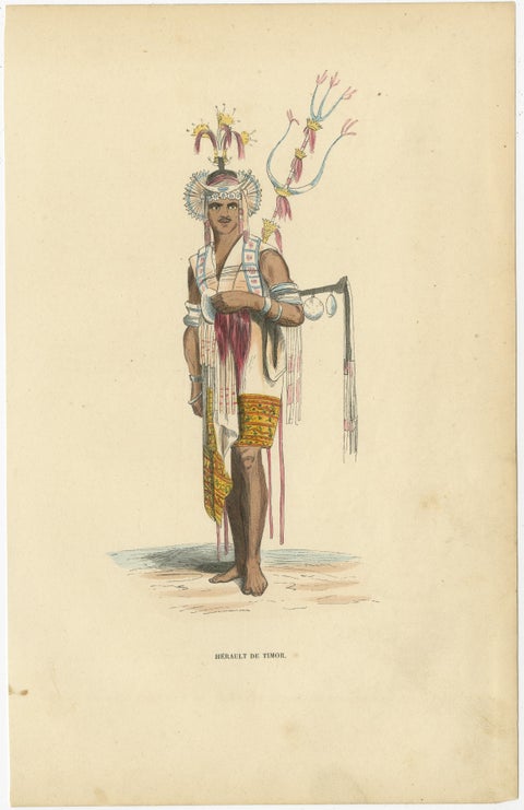 Hand Colored Antique Print of a Herald of Amarasi, Kupang, Timor, view 2