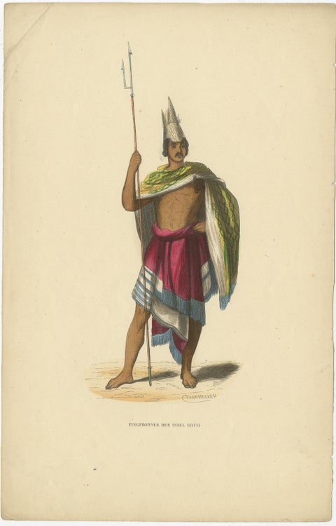 Antique Print of a Warrior from Roti or Rotti Island in East Indonesia, ca.1845, view 2