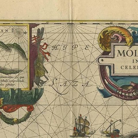 Antique Map of the Spice Islands 'Moluccas', Indonesia by W. Blaeu, circa 1640, close-up 1