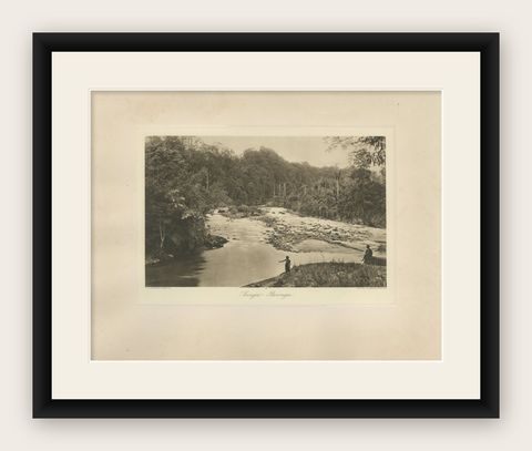 Antique Photo Gravure of Soengei Boewaya River, Sumatra, Indonesia, 1910, shown framed