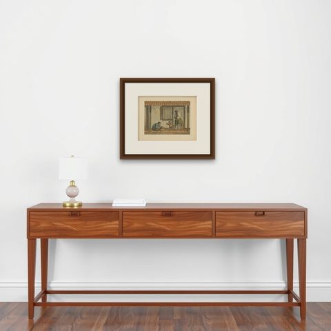 Antique Print of a Native Family 'Indonesia' by M.T.H. Perelaer, 1888, shown framed on a wall, true to size