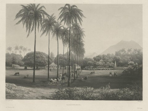 Rare Chine-collé Aquatint of Banyuwangi, East Java, Indonesia, 1835, close-up 1