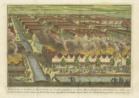 Antique Print of the Batavia Massacre 'Present-Day Jakarta', Indonesia, ca.1740, close-up 2