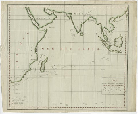 Old Map of Indian Ocean & Sumatra, Java, Borneo, India, Arabia, Africa, c.1783, view 2