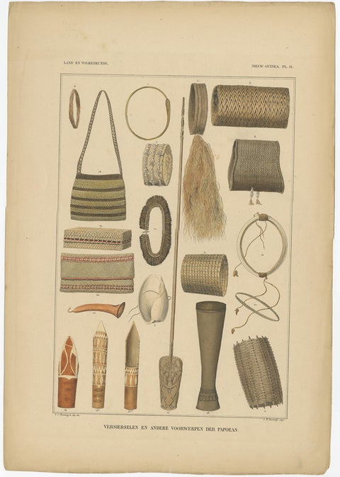 Print with Items of Papua 'New Guinea, Indonesia' by Temminck, circa 1840, view 3