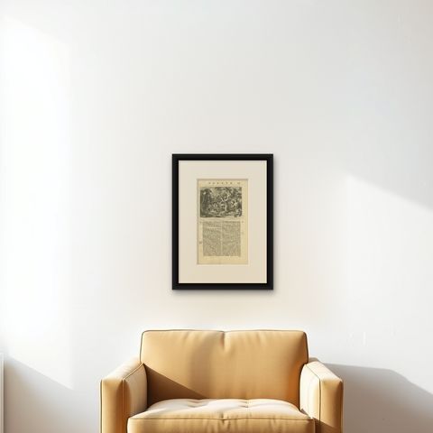 Antique Print of the Murder of Kaitsjili Saidi by Valentijn, 1726, shown framed on a wall, true to size