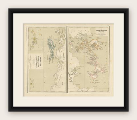 Antique Map of Riouw, Lingga Archipelago, Singapore, Banda by Dornseiffen, 1884, shown framed