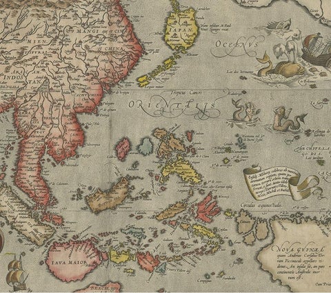 Antique Ortelius Map of Asia Featuring Japan, China, Taiwan & East Indies, 1587, view 4