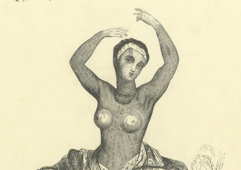 Javanese Dancer, Antique Wahlen Costume Print, 1843-1844, close-up 1