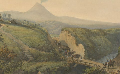 Landscape near Probolinggo with Smoking Volcano, Java Lithograph, c.1872, close-up 1