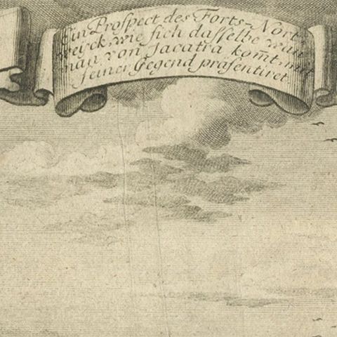 Old Antique Print of Fort Noordwijk, Batavia in the Dutch East Indies, 1739, close-up 2
