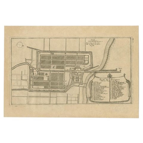 Antique Plan of Batavia in the Dutch East Indies or Indonesia, circa 1695