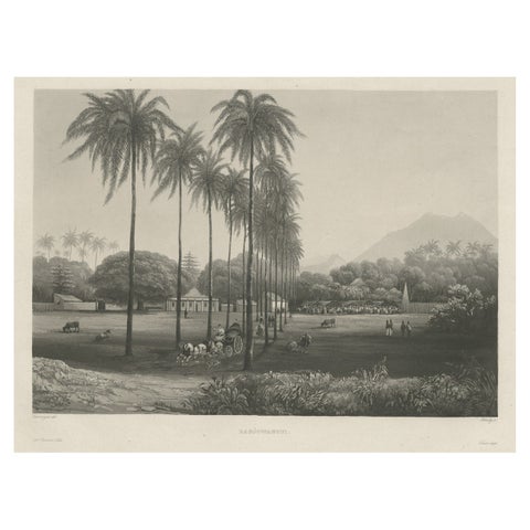 Rare Chine-collé Aquatint of Banyuwangi, East Java, Indonesia, 1835