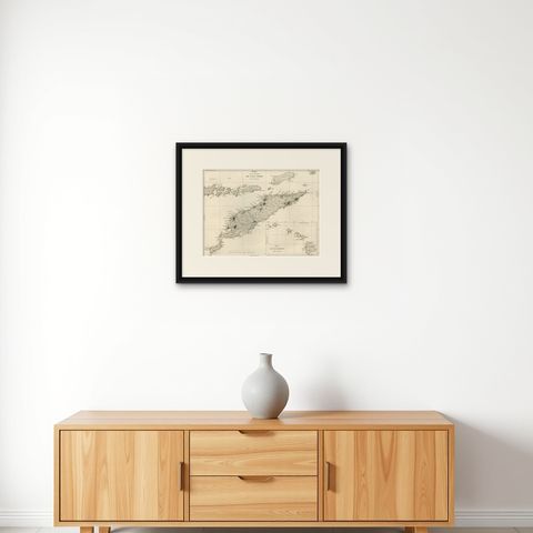 Rare Antique Map with Timor and Nearby Islands Plus an Inset of Hawaii, 1825, shown framed on a wall, true to size