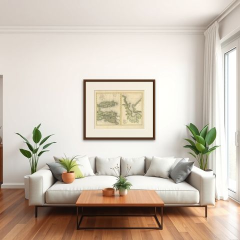 Antique Map of Madura and Surabaya by Van den Bosch, '1818', shown framed in a room, true to size