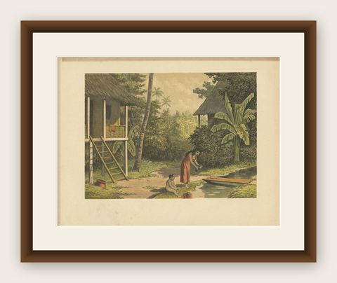 Antique Print of a House in Oleh-Leh 'Aceh' by M.T.H. Perelaer, 1888, shown framed