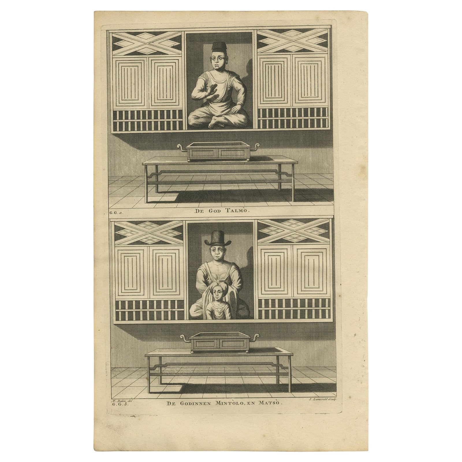 Antique Print of Deities of Chinese Buddhism by Valentijn, 1726