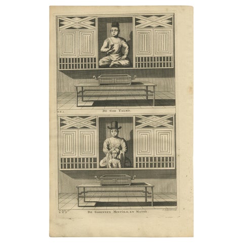 Antique Print of Deities of Chinese Buddhism by Valentijn, 1726