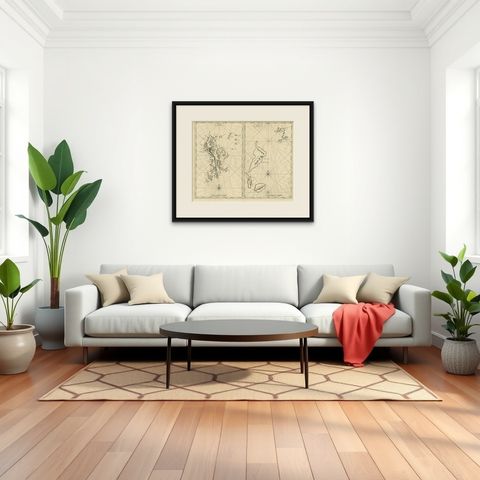 Antique Map of Sangir Island and the Talaud Islands by Valentijn, 1726, shown framed in a room, true to size