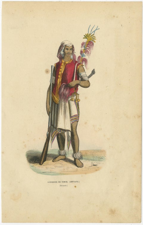 "Warrior of Timor: A Handcolored Glimpse into Indonesian Culture, 1845, view 2