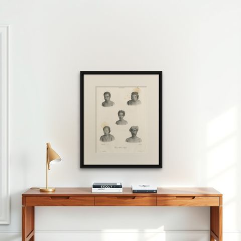 Antique Print of Kayeli People, Buru, Indonesia, 1833, shown framed on a wall, true to size