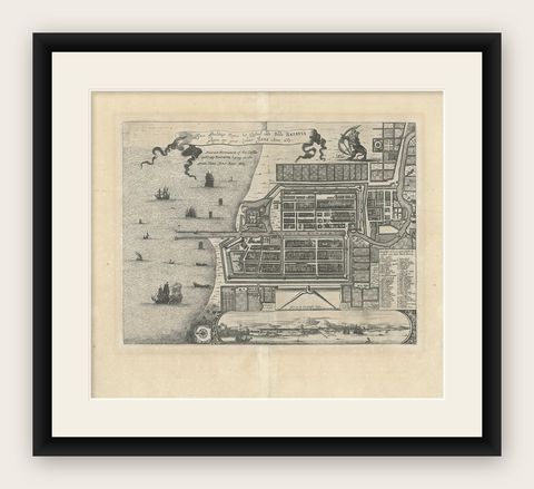 Antique Map of Batavia 'Jakarta', Indonesia by Montanus, circa 1669, shown framed