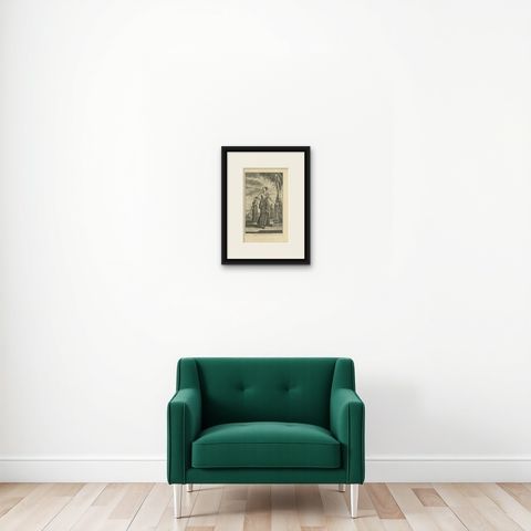 Antique Print of a 'Mistice' Woman by Valentijn, 1726, shown framed on a wall, true to size