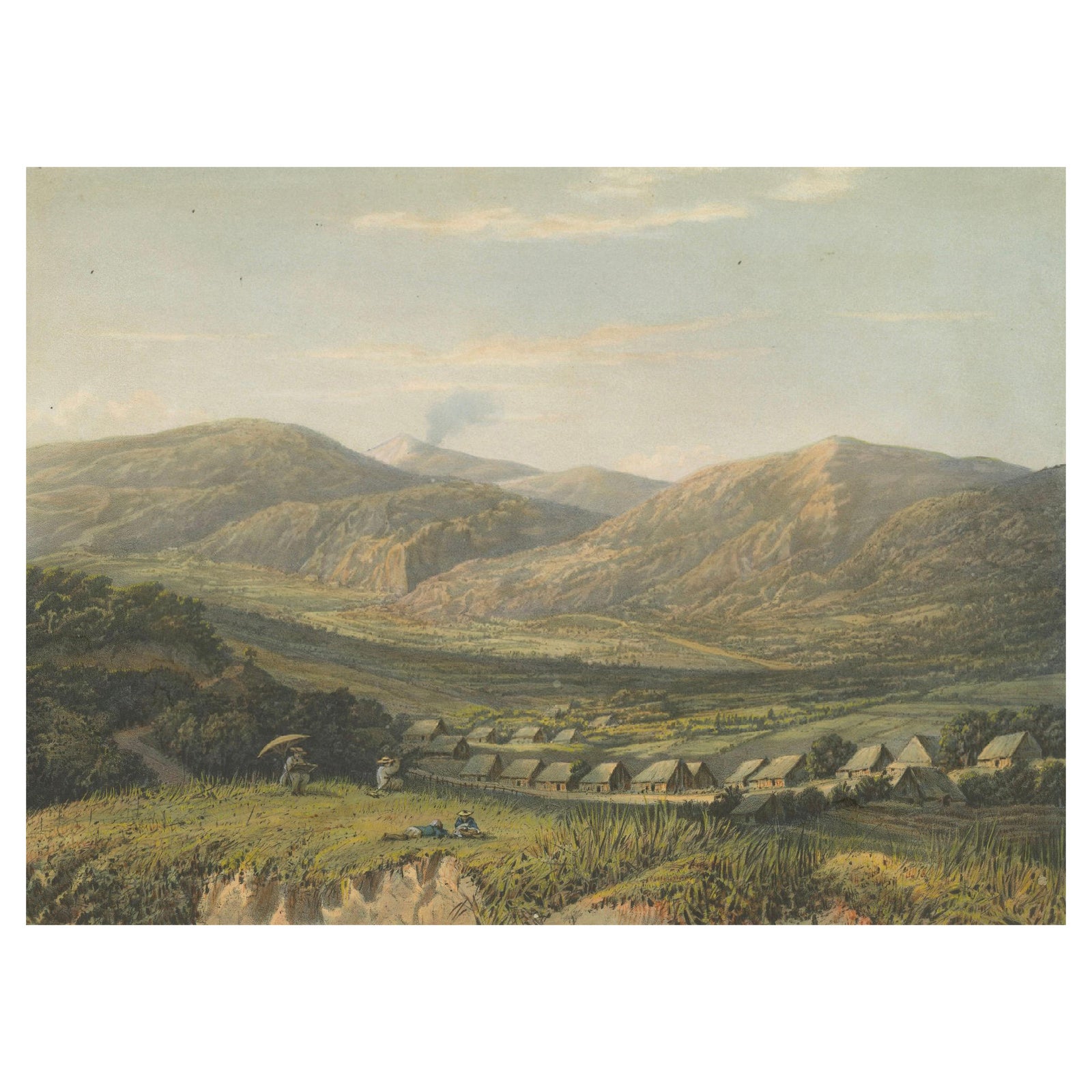 View of the Tengger Mountains, East Java, Rare Java Landscape Lithograph, 1872