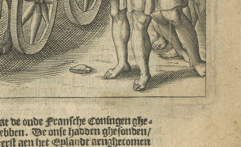 Earliest Depiction of Bali, Dutch Engraving of the King of Bali, c.1601, close-up 5