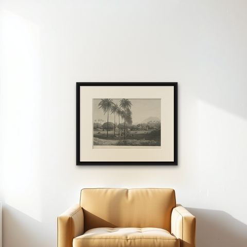 Rare Chine-collé Aquatint of Banyuwangi, East Java, Indonesia, 1835, shown framed on a wall, true to size