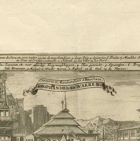 Antique Print of Trade and Merchandise at Bantam, Indonesia by P. Van Der Aa, close-up 1