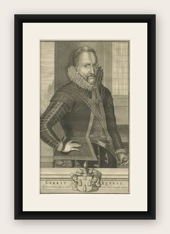 VOC Governor Gerrit Reynst: A Dutch Master of Colonial Trade, 1724 Engraving, shown framed