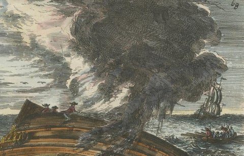 Capsizing Warships, Hand-Colored Etching of Schouten’s East Indian Voyage, 1676, close-up 4