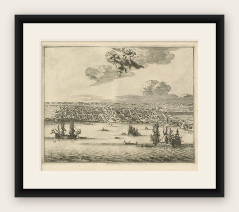 Antique Print of Makassar 'South Sulawesi, Indonesia' by P. van der Aa, shown framed