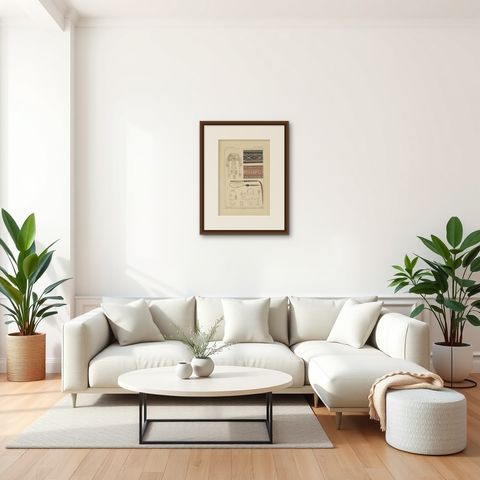 Antique Print with Fabrics of Timor and Rotti 'Indonesia', Temminck, circa 1840, shown framed in a room, true to size