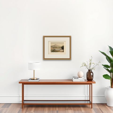 Antique Print of Mount Pangrango ‘Java’, Indonesia, 1888, shown framed on a wall, true to size