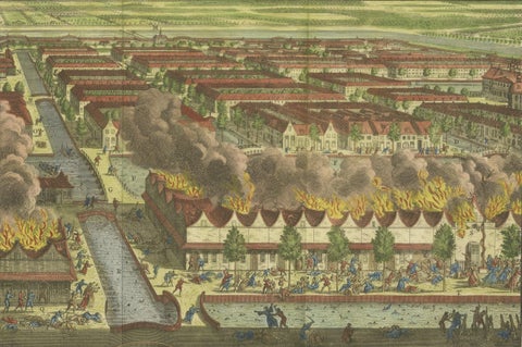 Antique Print of the Batavia Massacre 'Present-Day Jakarta', Indonesia, ca.1740, close-up 1