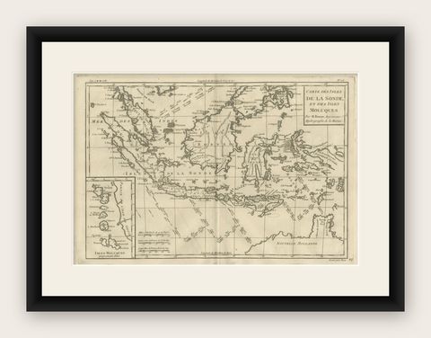 Antique East Indies Map by Rigobert Bonne, Copper Engraving, 1780, shown framed