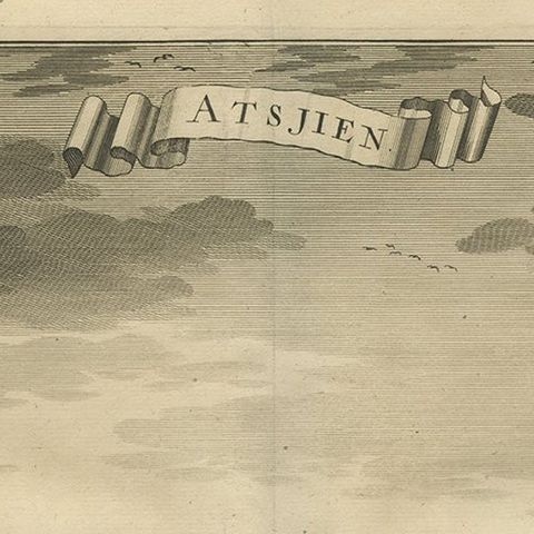 Antique Bird's Eye-view Atjien or Atjeh in Aceh in Northern Sumatra, Indonesia, close-up 2