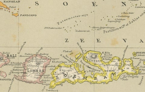 Antique Colonial Map of Celebes Sulawesi & Lesser Sunda Islands, 1884, close-up 1