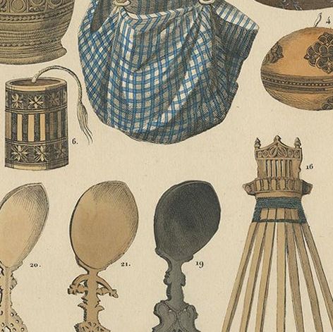 Set of 7 Decorative Antique Prints of Borneo, Timor and Papua Culture, ca. 1840, close-up 1