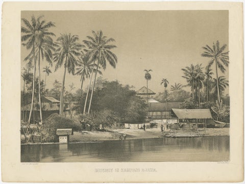 Old Print of a Mosque in a Kampung Java or Village of Javanese, Indonesia, 1874, view 2