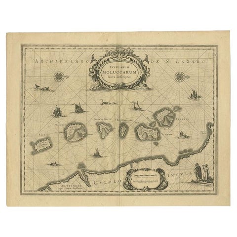 Antique Map of the Moluccas in Indonesia by Janssonius, C.1650