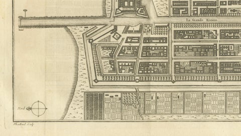 Antique Map of Batavia Jakarta Indonesia, Dutch East Indies, c.1750, close-up 4