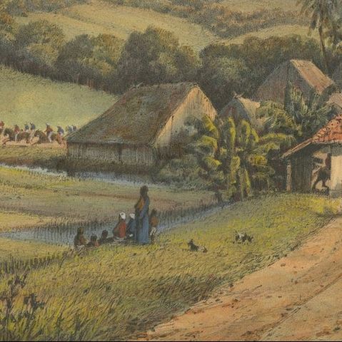 Java’s Kawis Mountains and Tobacco Estate near Malang, Antique Lithograph, 1872, close-up 4