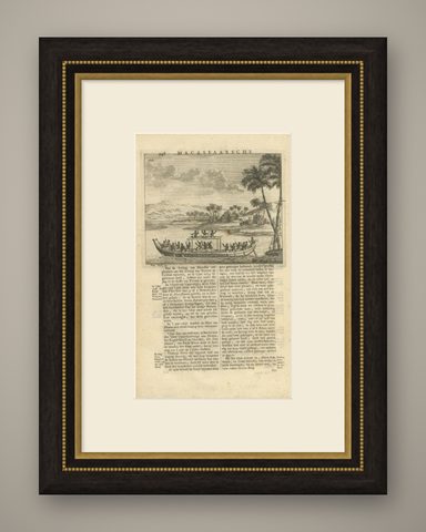 Antique Print of a Boat Near Macassar 'Nowadays Ujung Padang', Indonesia, 1726, shown framed